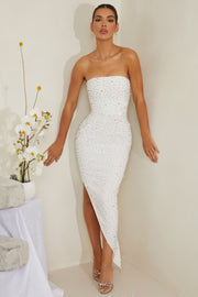 Oh Polly Vivica Robe Midi Asymétrique Blanche Strass