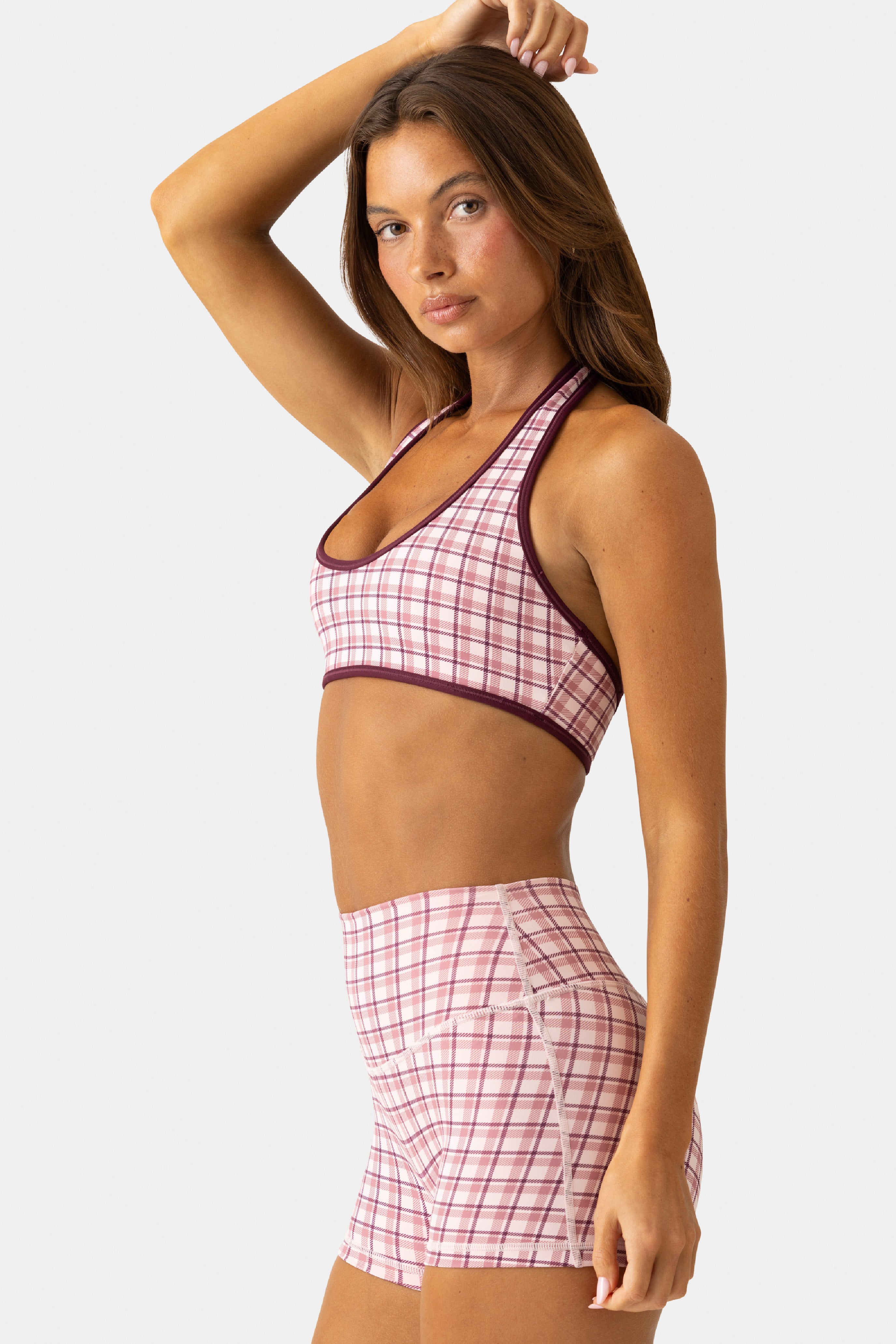 Oh Polly Bo+Tee Soft Active Mini Short Berry Plaid