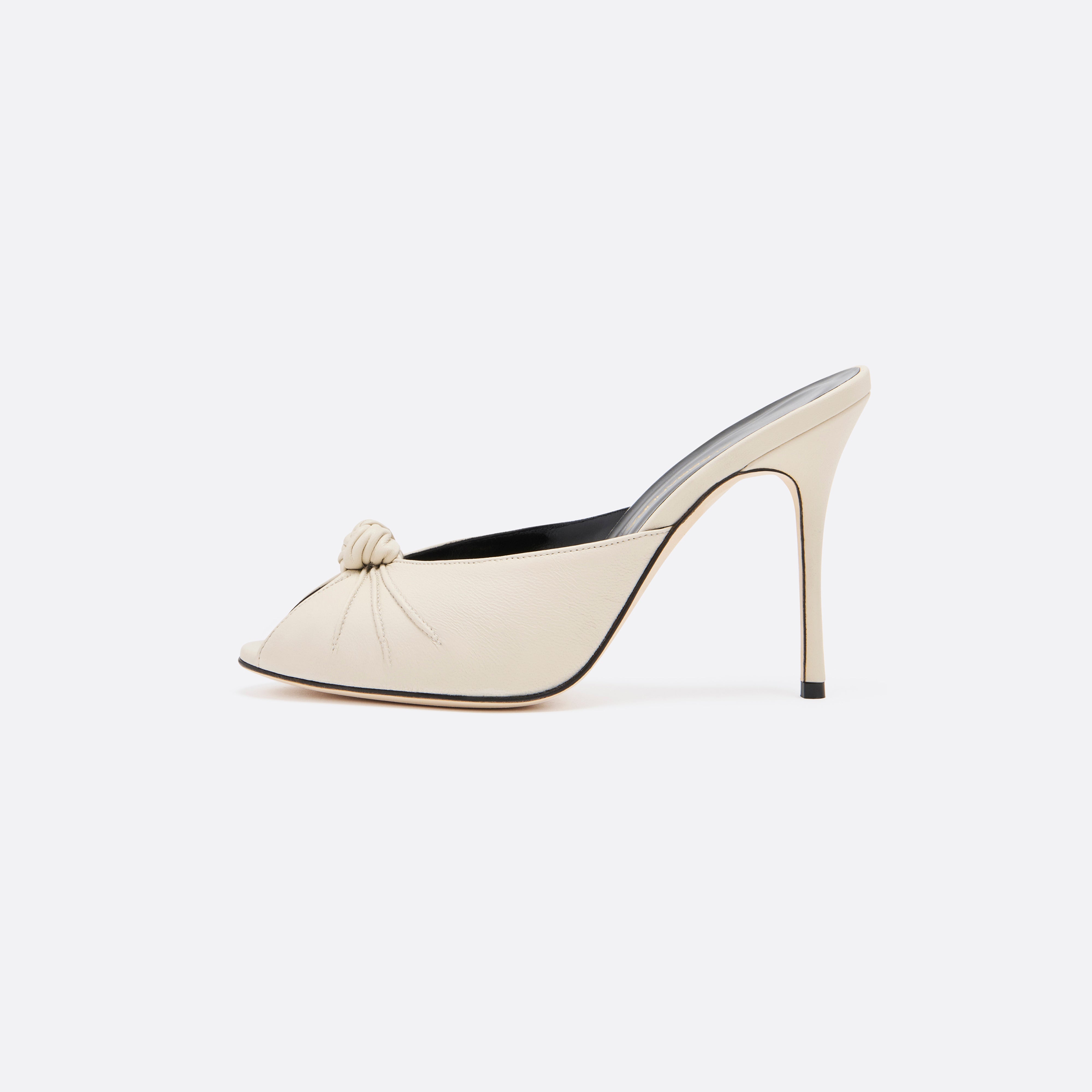 Alessandra Rich Shoes mules cuir ivoire nœud talon 10,5 cm