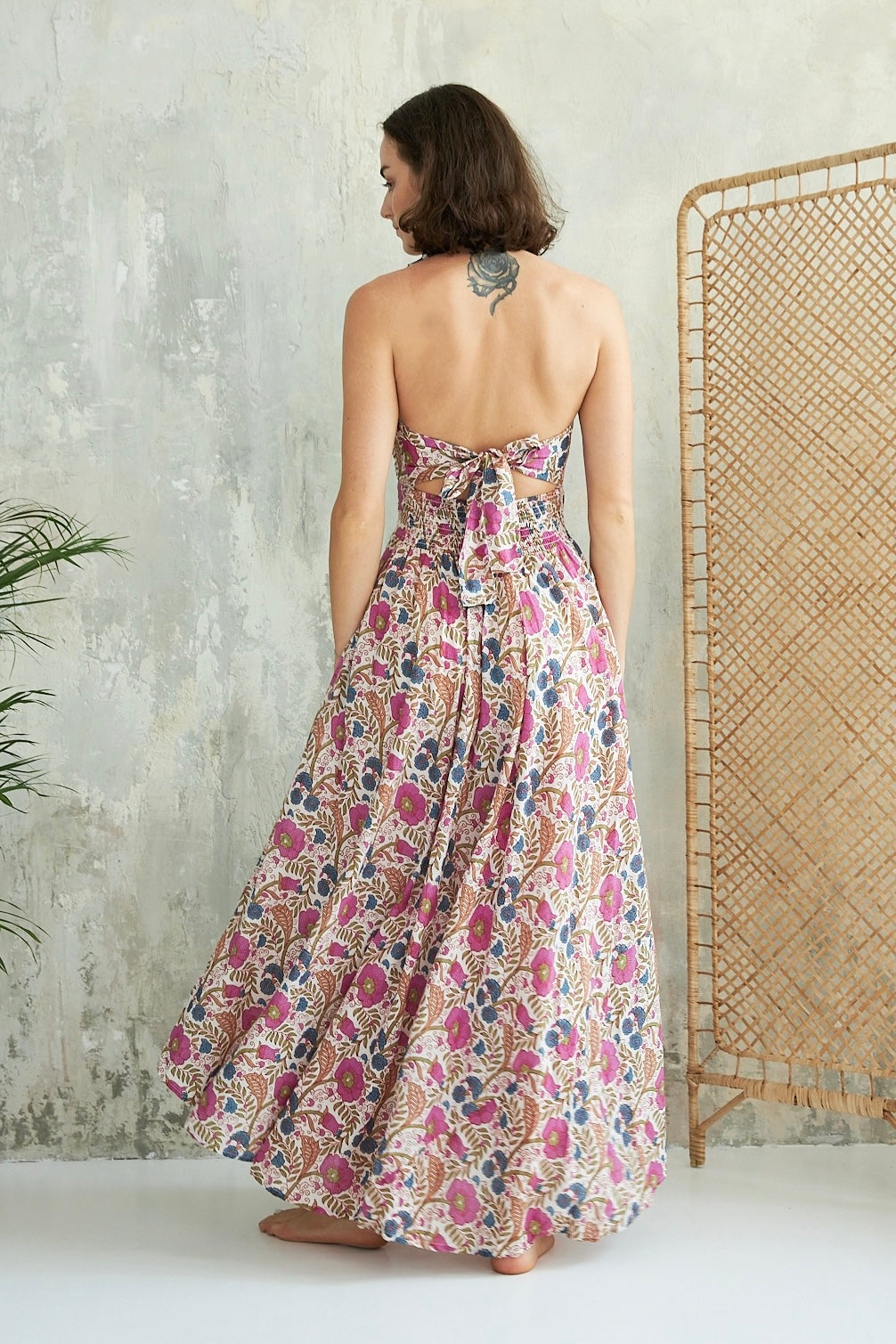 Chicosoleil Maeva robe longue femme rose dos nu coton