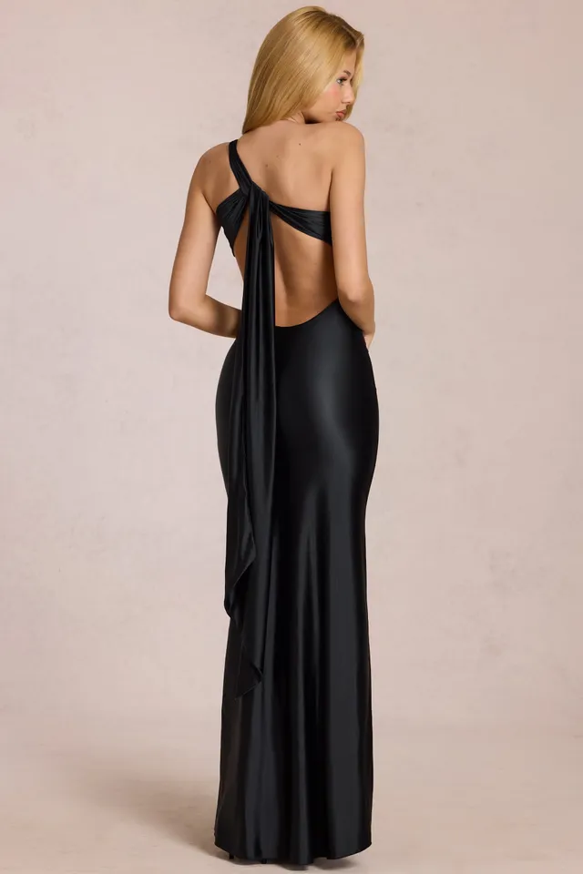 Oh Polly Adelina robe longue satin noir dos nu