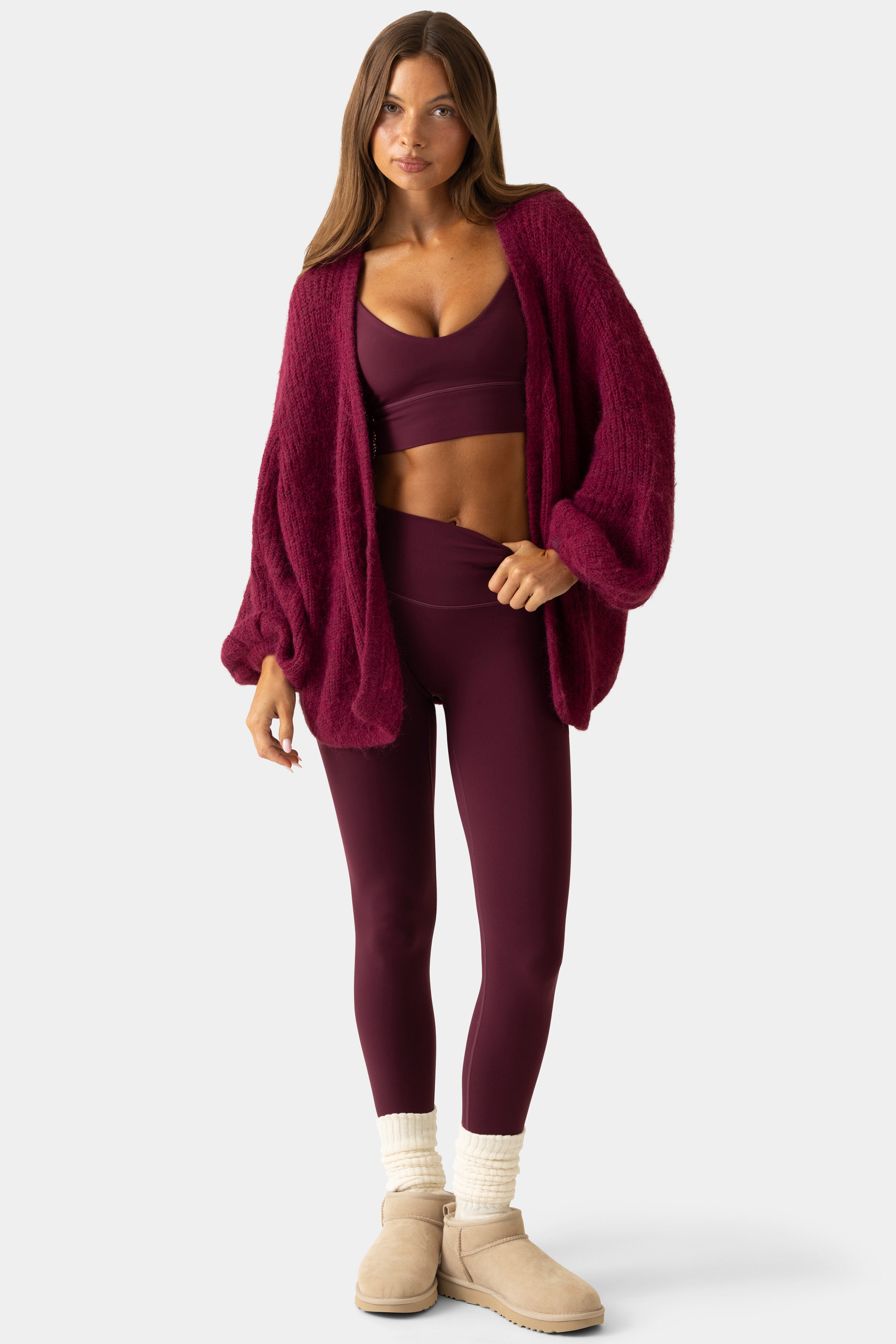 Oh Polly Bo+Tee Cardigan Maille Douce Prune Oversize Taille S