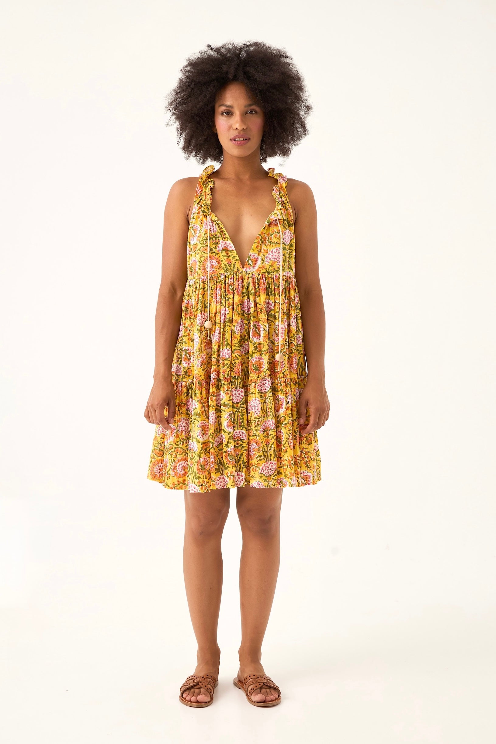Chicosoleil Robe Ashlee gypsy batik jaune ocre coton