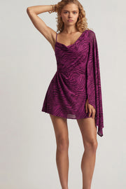 Oh Polly Angelie Devoré One-Sleeve robe violet baie jersey