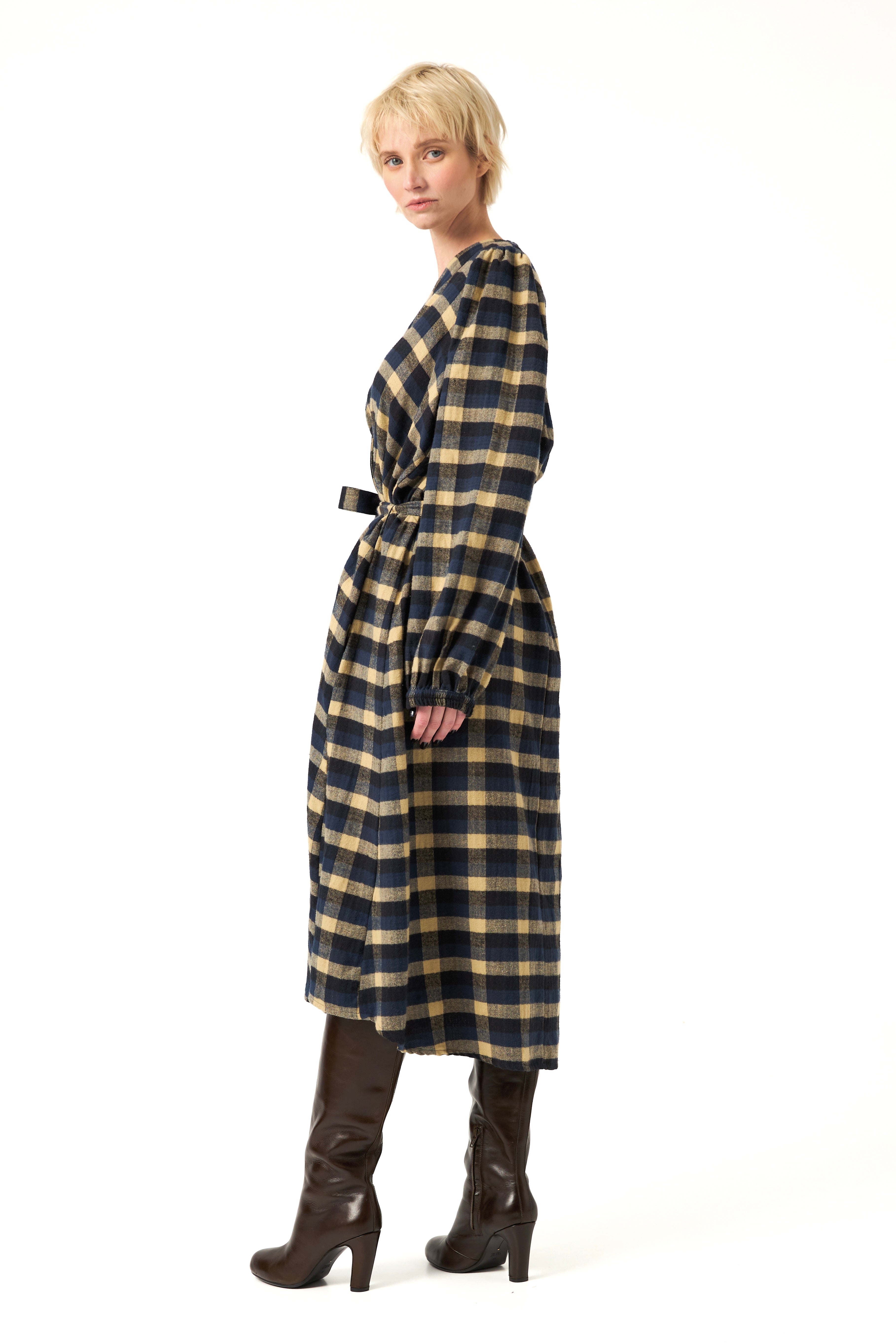 Chicosoleil Danya robe portefeuille indigo flanelle