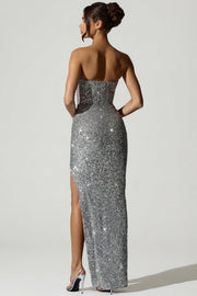 Oh Polly Embellished Kaleena robe corset argent sequins fente