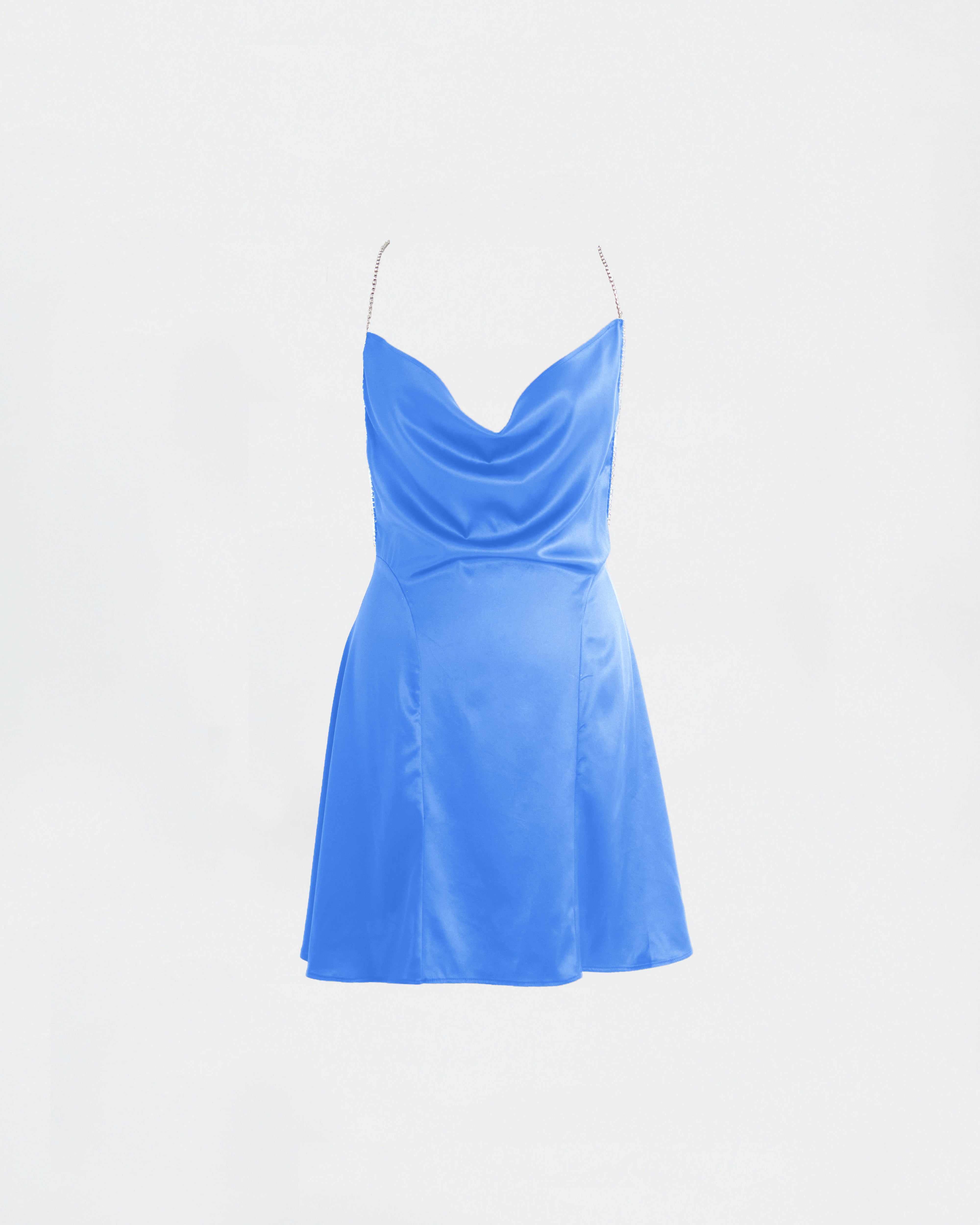 The Ethiquette Jenna Robe Satin Soie Bleu Ciel Strass