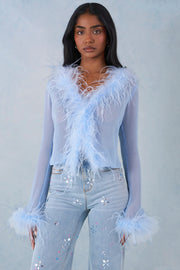 Oh Polly Elisia top plumes bleu clair chiffon