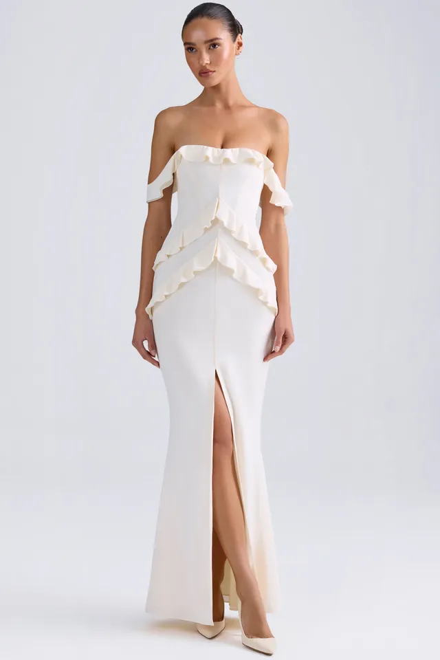 Oh Polly Dresses 7795 robe longue ivoire épaules dénudées