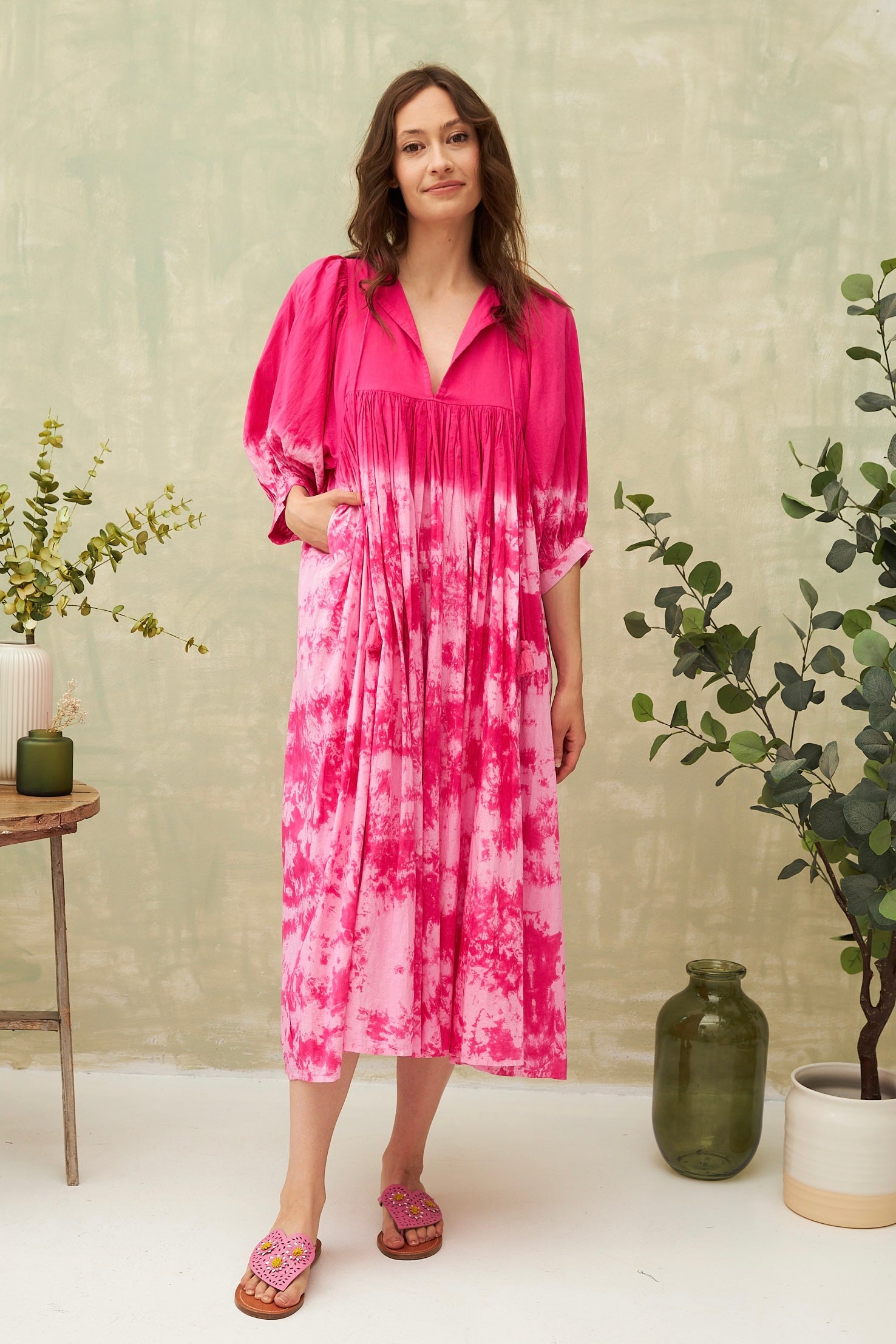 CHICOSOLEIL Bayana robe longue tie and dye rose 100% coton