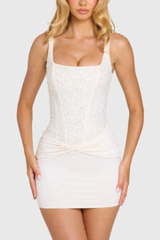 Oh Polly Embellished Naelia Corset Mini Robe Ivoire Sequins
