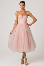 Oh Polly Cindy robe tulle corset rose poudré midaxi