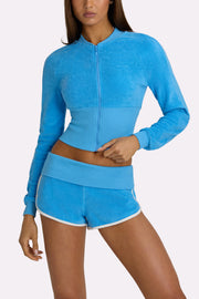 Oh Polly veste zippée bleue électrique éponge coton