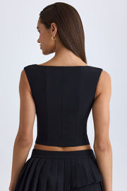 Oh Polly Kadie Crop Top Noir Col V Structuré Tissé Stretch