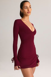 Oh Polly Dresses Iskra mini robe bordeaux modal col V