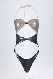 Oh Polly Swim Zarza NS10603 maillot argent chrome découpé