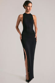 Oh Polly Robe maxi noire sans manches col montant fendue