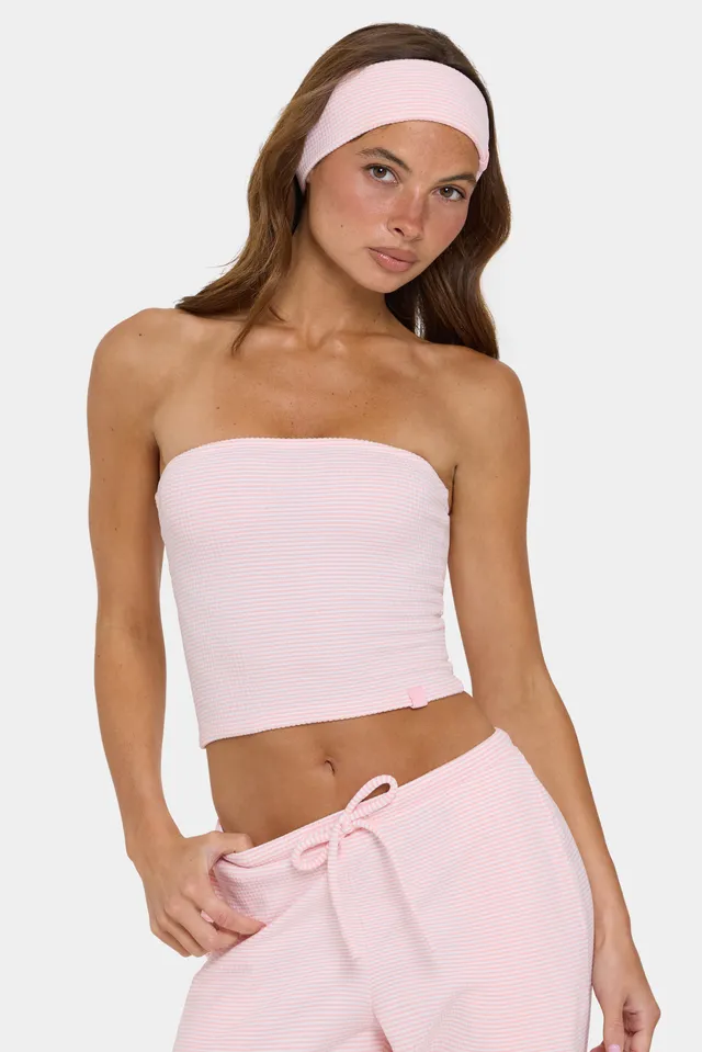 Oh Polly Tops Bandeau Ribbed Jersey top pêche rayé