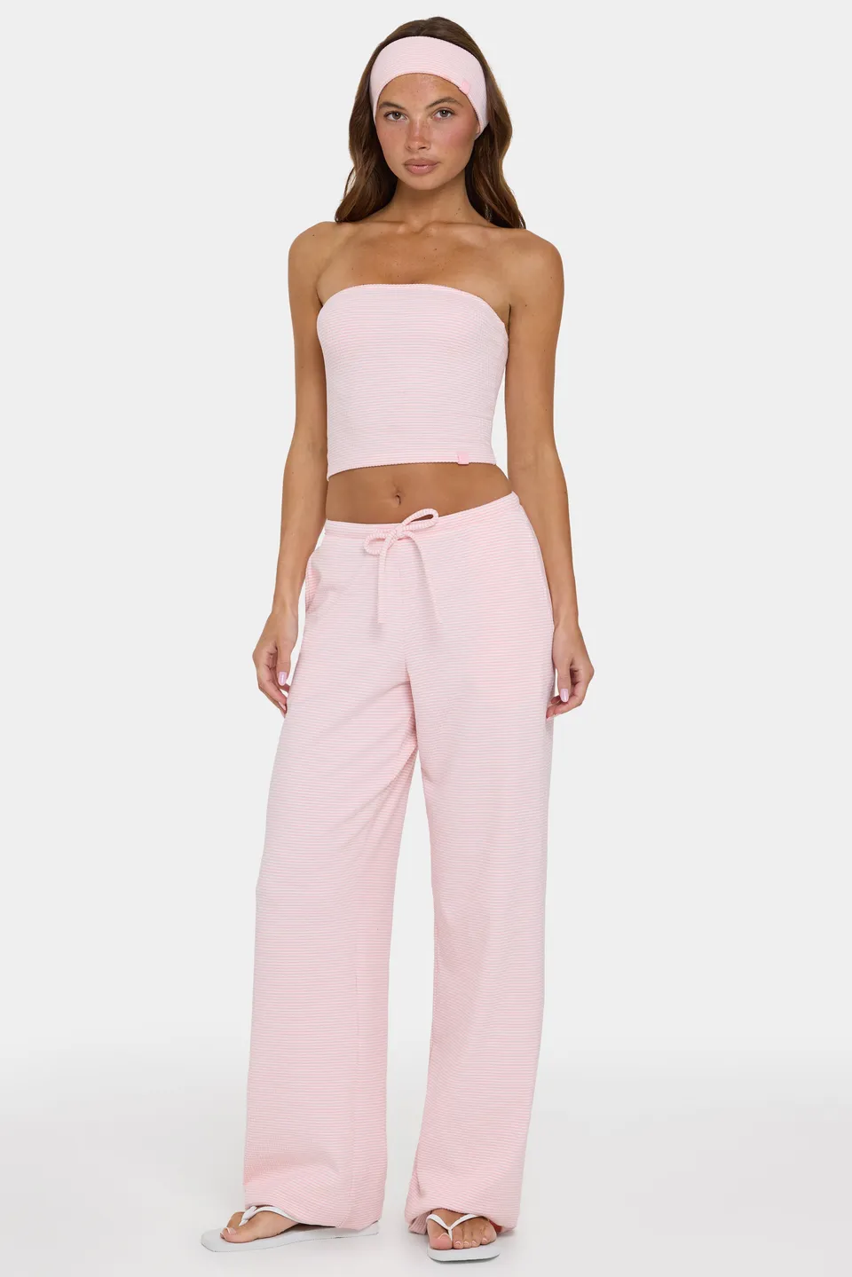 Oh Polly Ribbed Jersey Low-Rise Pantalon Pêche Rayé Taille Basse