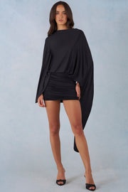 Oh Polly Cape mini robe jersey noire dos nu drapée