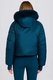 Oh Polly BT2391 veste ski cropped teal fourrure imperméable 18k
