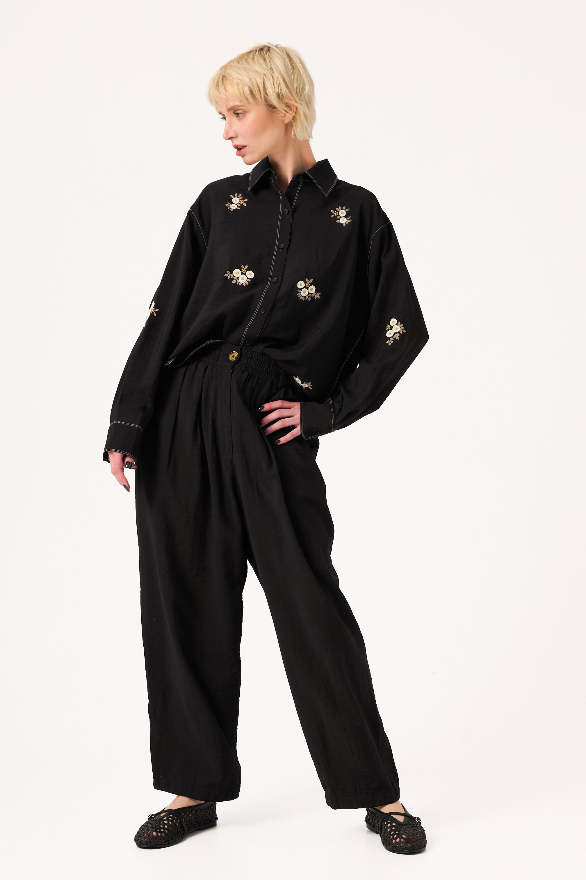 Chicosoleil Aïko pantalon large noir viscose taille haute