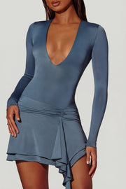 Oh Polly Vallen robe mini bleu acier col V profond