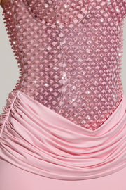 Oh Polly Embellished Vela robe longue rose blush sequins