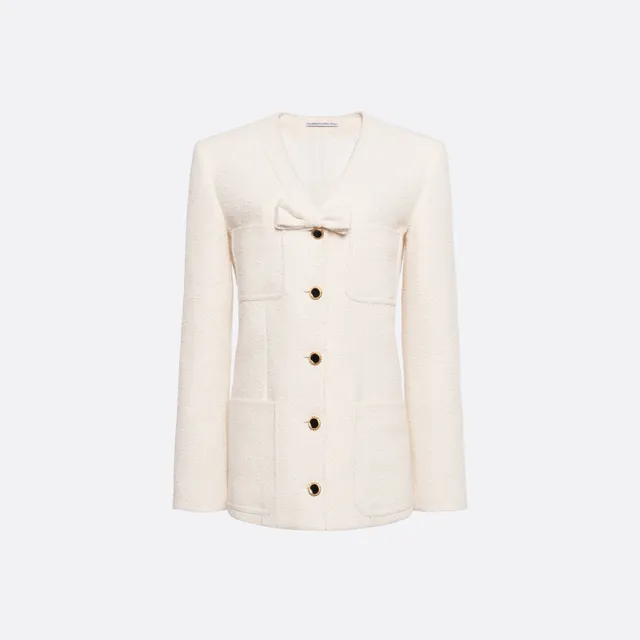 Alessandra Rich Tweed Boucle Veste ivoire 36 col V