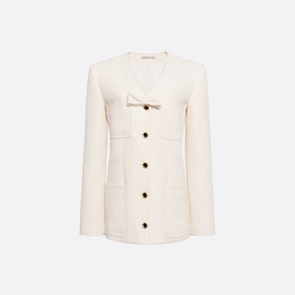 Alessandra Rich Tweed Boucle Veste ivoire 36 col V