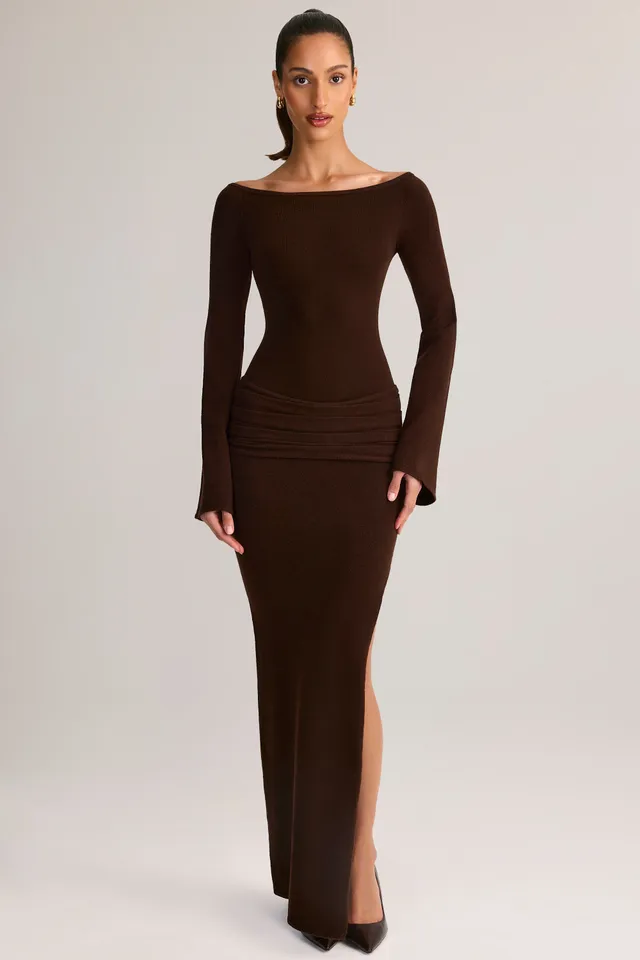Oh Polly Isay robe maxi marron maille col bateau