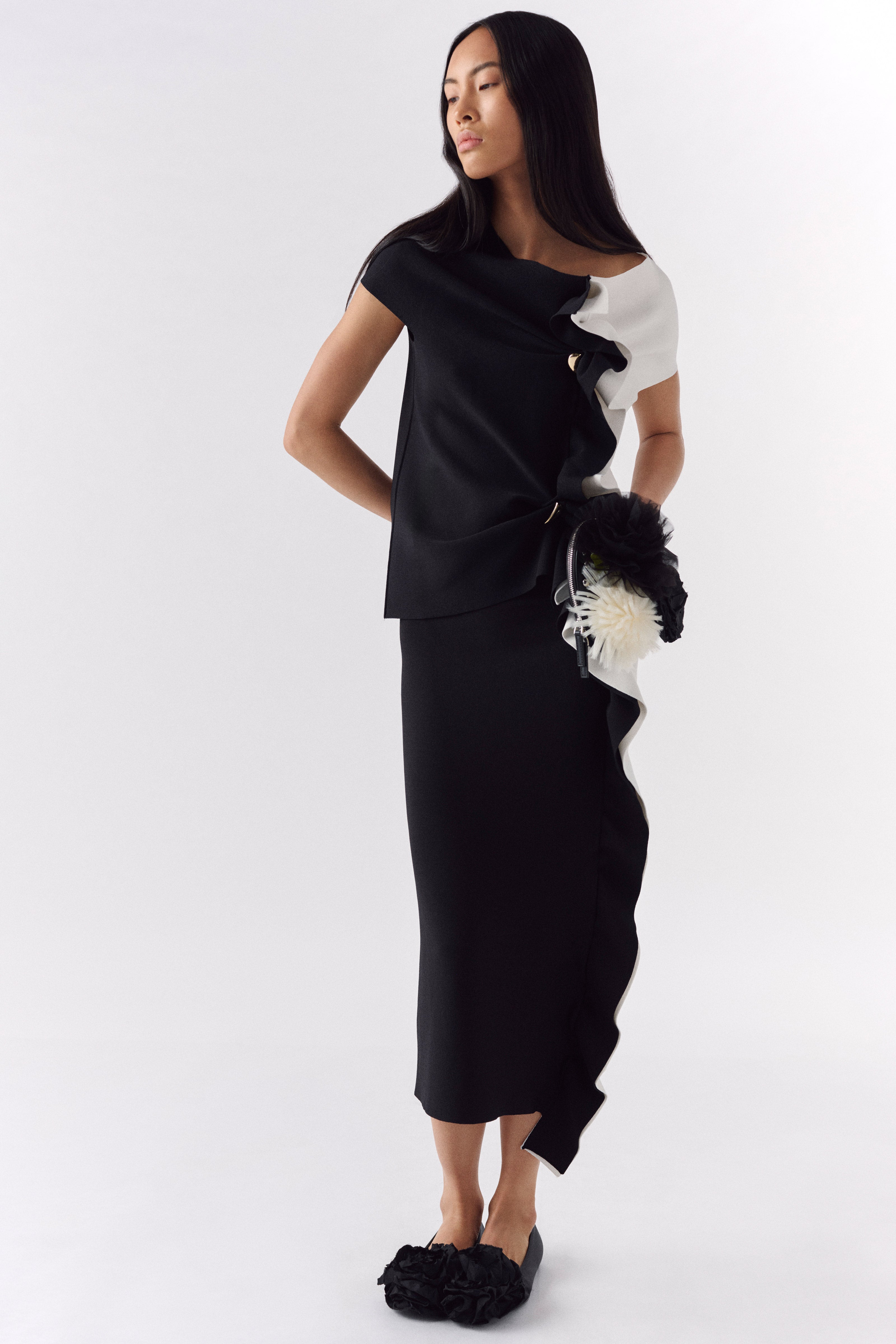 Liviana Conti Gillian jupe midi viscose noir/pomice