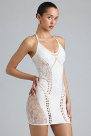 Oh Polly Tori robe mini ivoire licou strass dos nu
