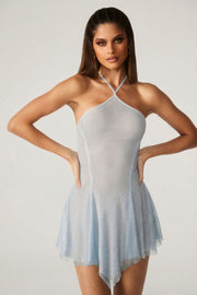Oh Polly Juni robe mini dos lacé aqua à strass