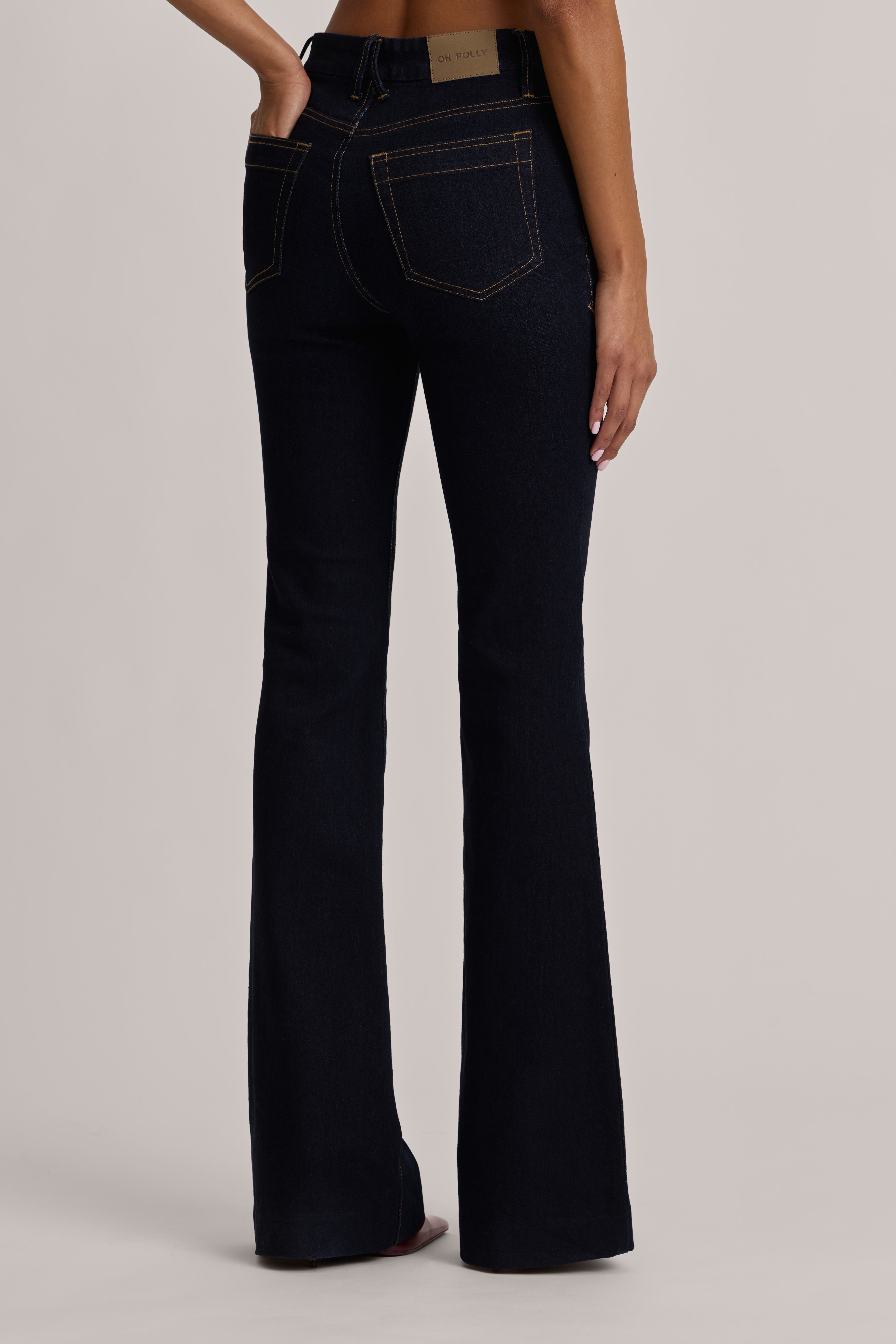 Oh Polly Lola Jean Flare Taille Haute bleu foncé