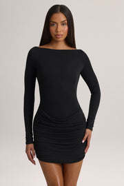 Oh Polly Eska Mini Robe Noire - Robe Manches Longues Modal