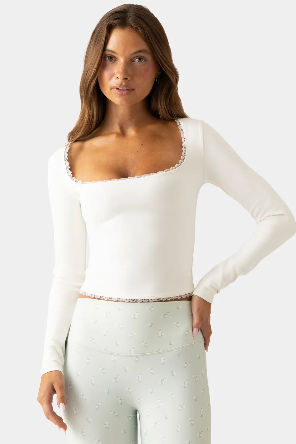 Oh Polly Bo+Tee Soft Active Top manches longues Vanilla dentelle