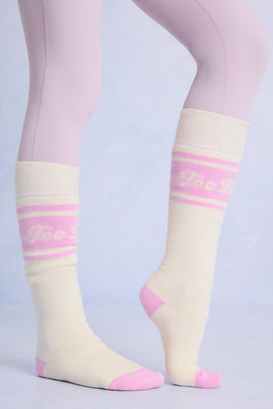 Bo+Tee Chaussettes Ski Hautes Coton Rose Pâle