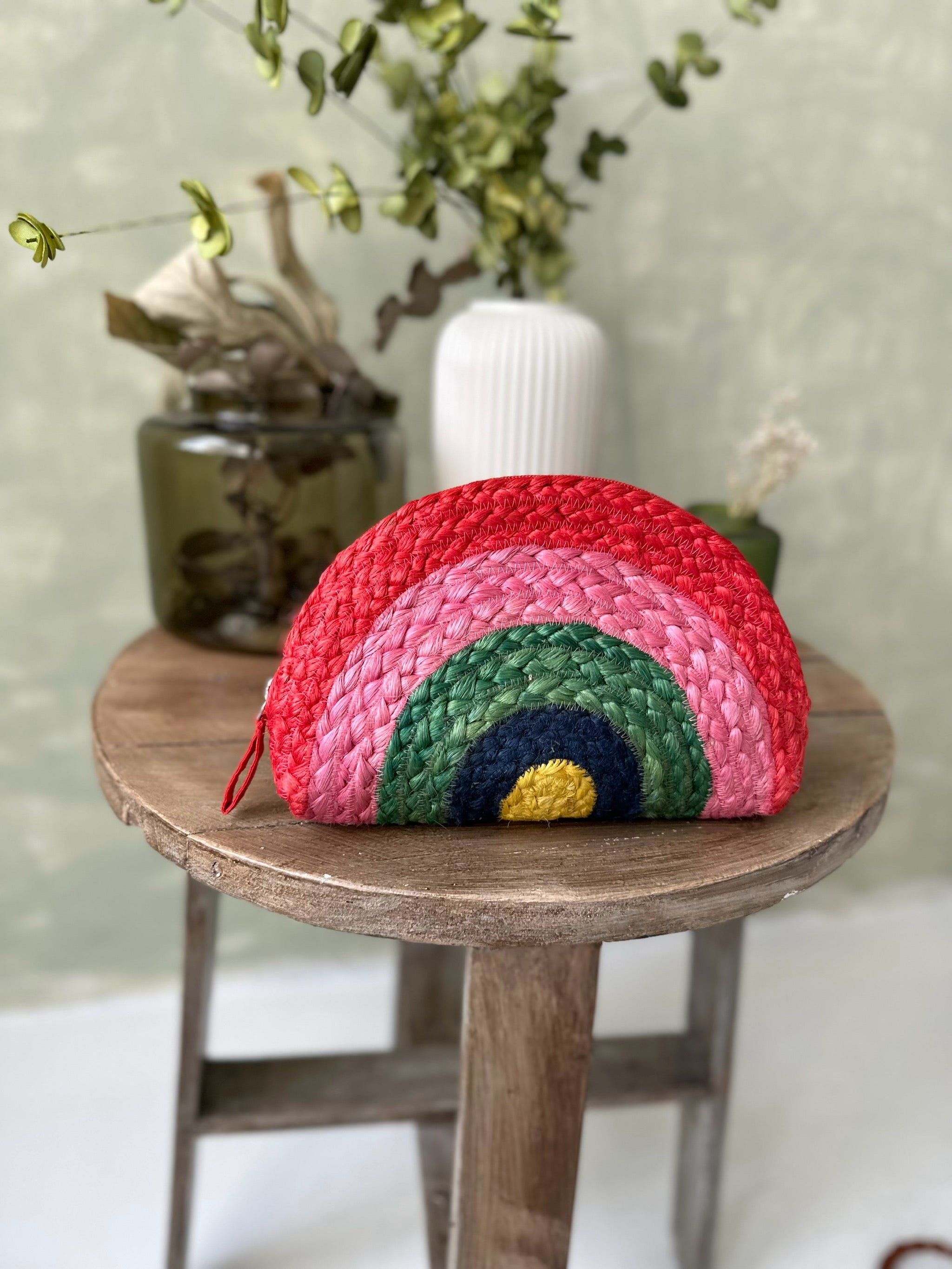 Chicosoleil Luna pochette demi-lune rose jute zippée