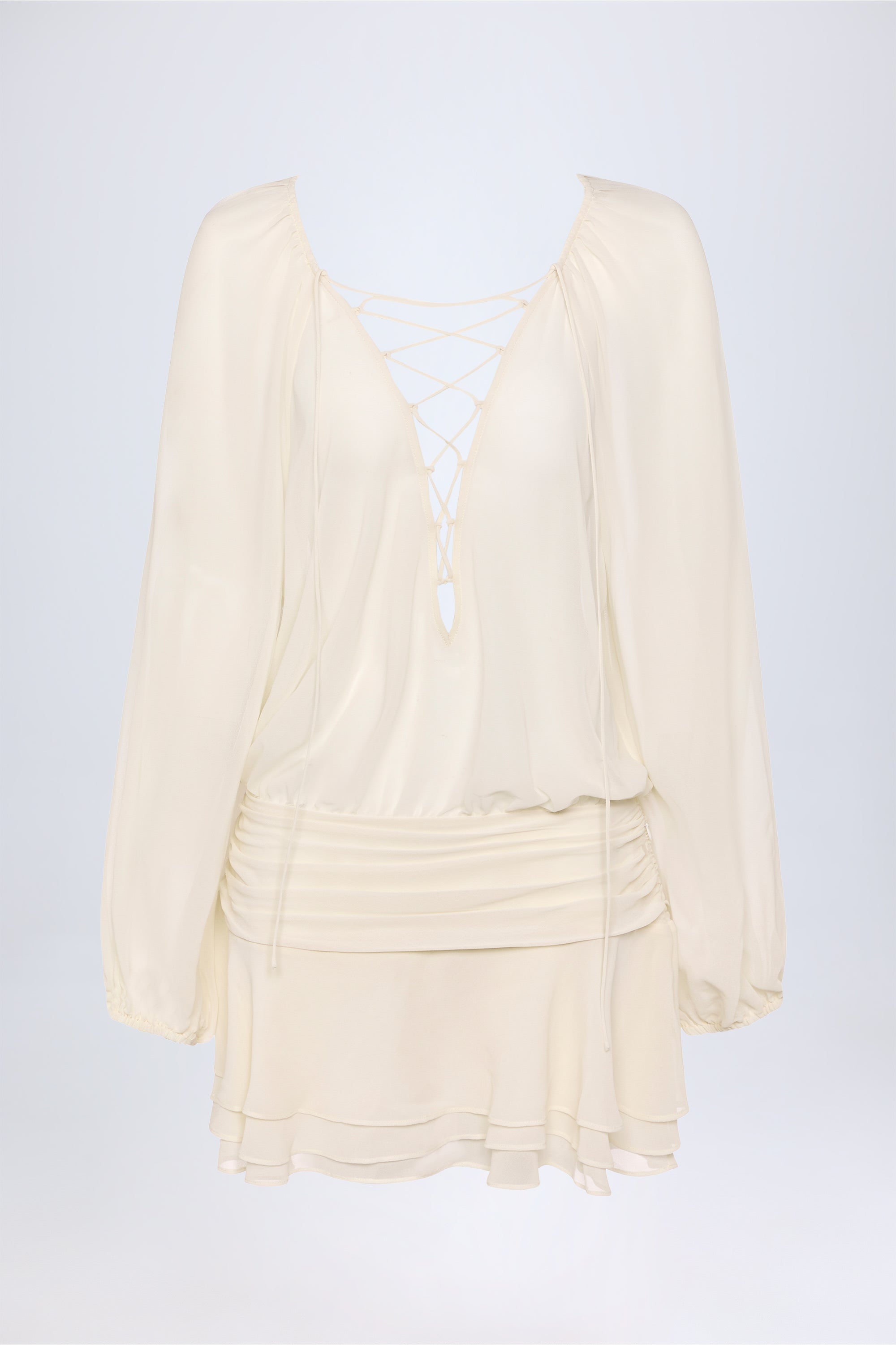 Oh Polly Dresses Avalon Mini Robe Ivoire manches ballon
