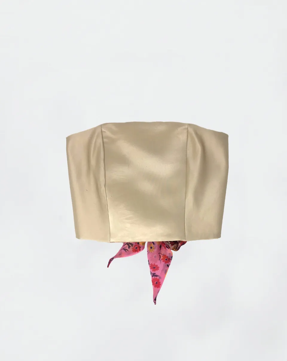 The Ethiquette Bustiers Victoire bustier beige ruban rose