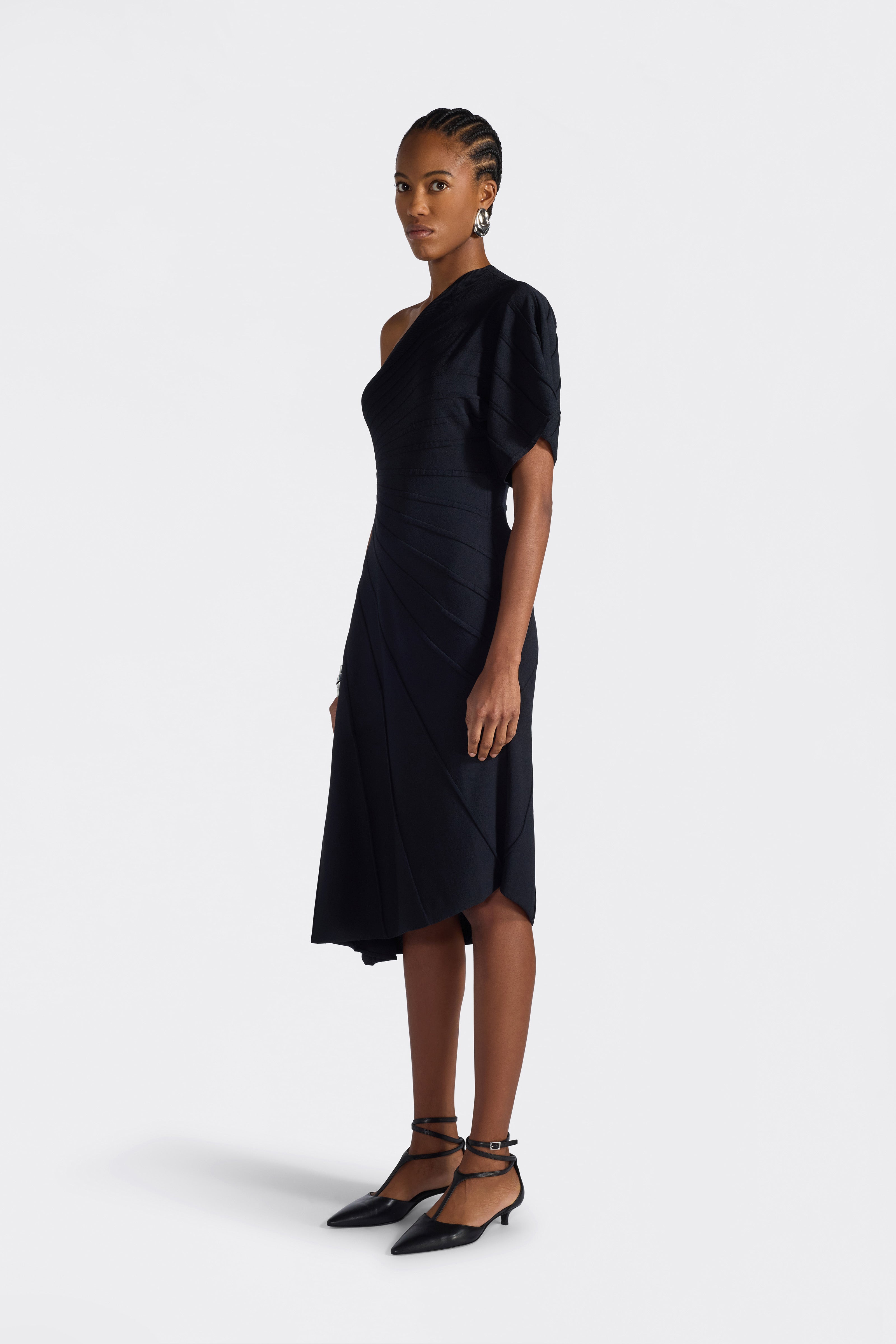 Liviana Conti Morgane robe noire asymétrique viscose stretch