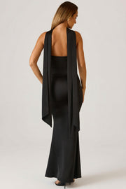 Oh Polly Mandi robe longue bustier noir satin foulard