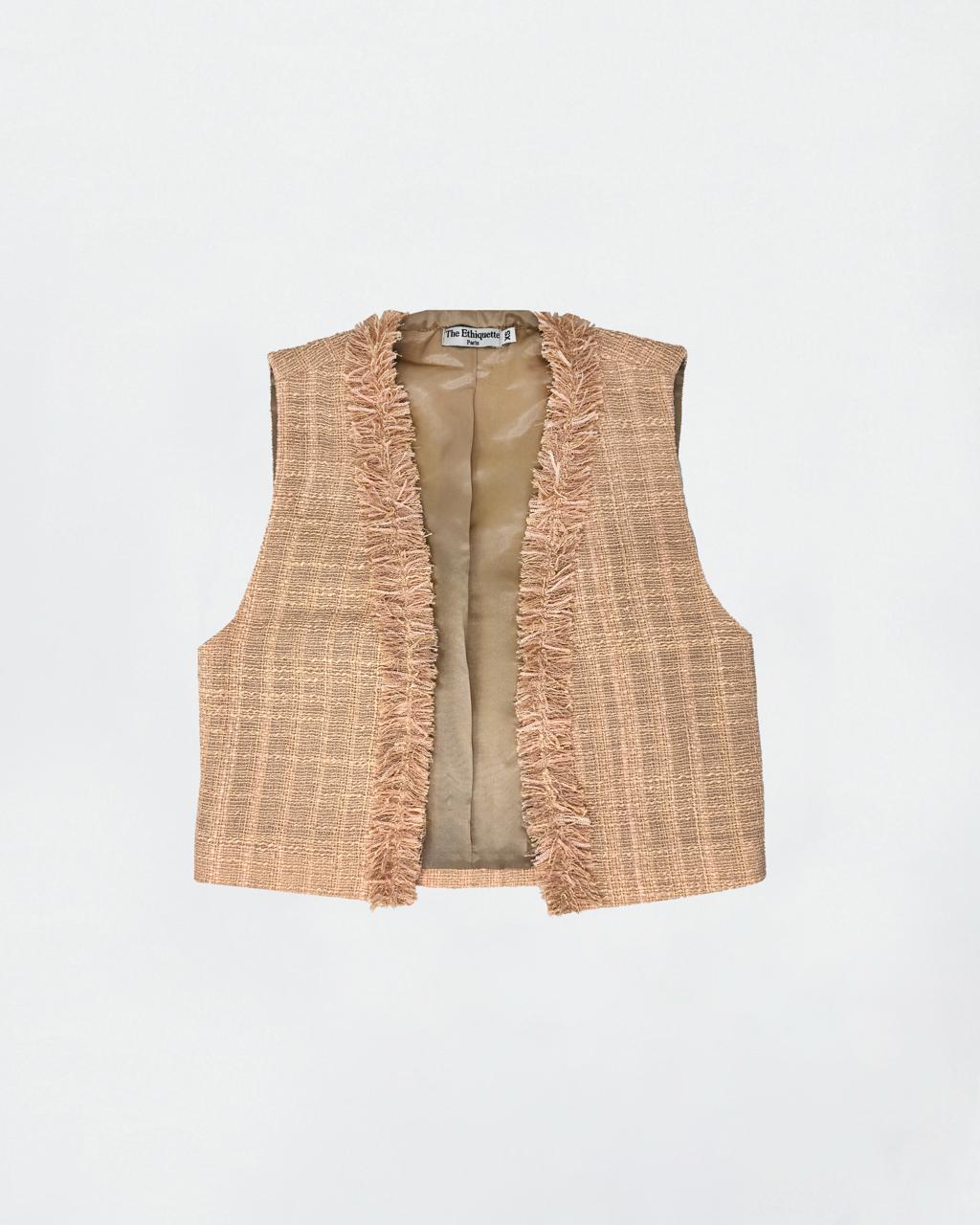 The Ethiquette Comporta Rosima gilet tweed taille marquée