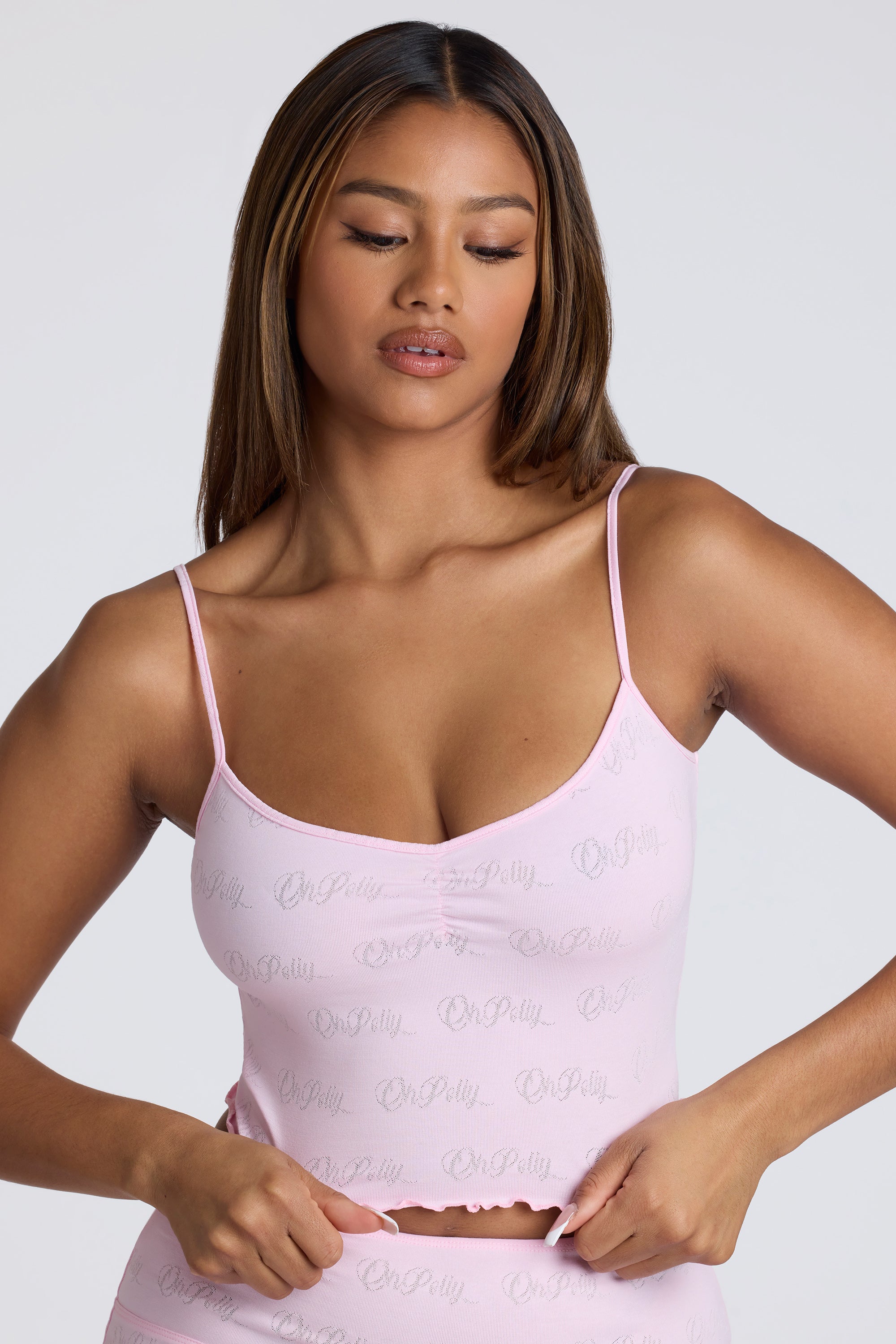 Oh Polly 8324 crop top rose lemonade à bretelles