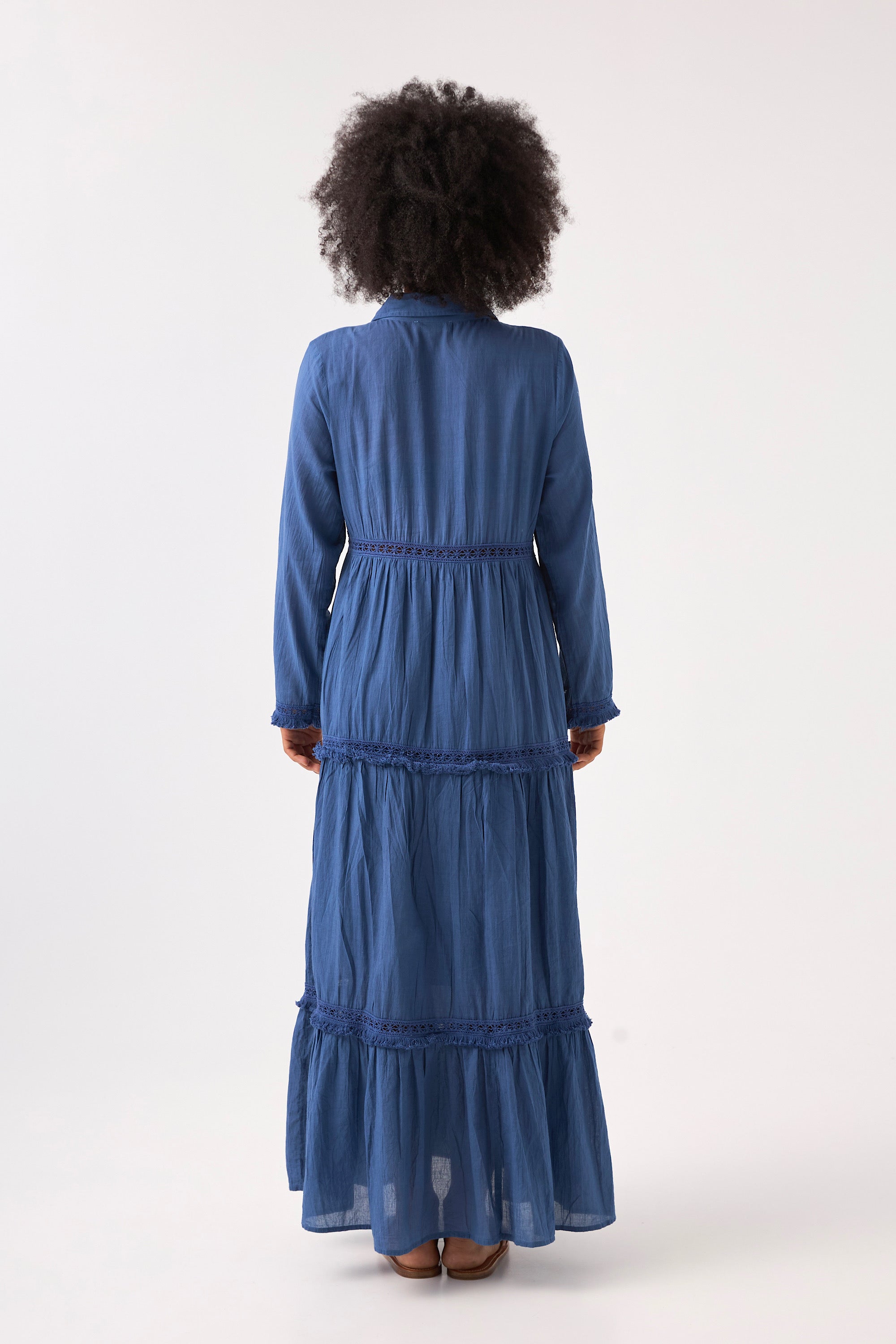 Chicosoleil Robes Selena robe longue coton bleu drone