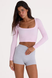 Oh Polly Tops BT2478 Top Crop Rose Poudre Côtelé