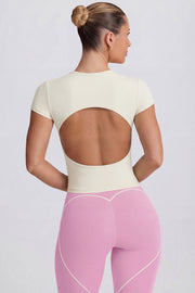 Oh Polly Tops t-shirt long avoine dos découpé jersey