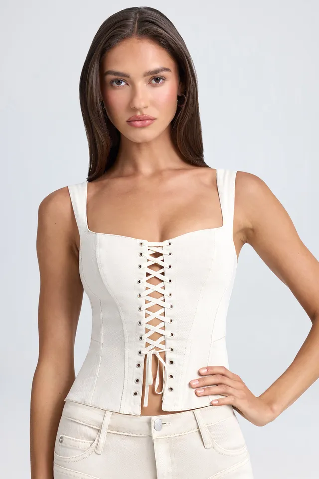 Oh Polly Danna 8447 top corset écru denim laçage
