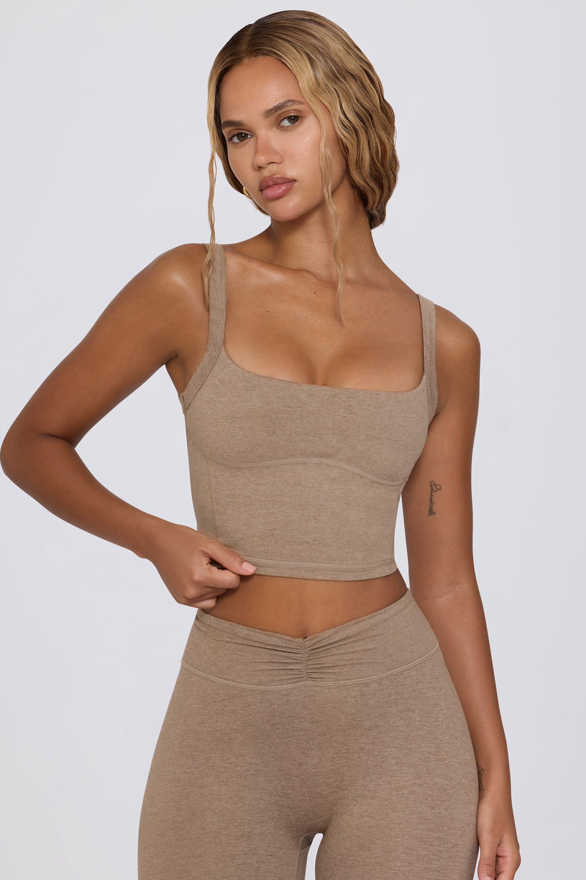 Oh Polly top mocha marl débardeur crop col carré
